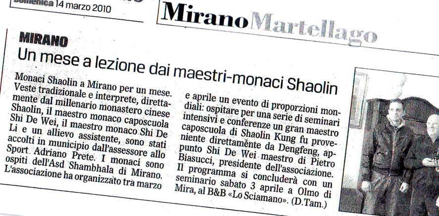 Il millenario Kung Fu approda a Mirano: i monaci Shaolin ospiti in Municipio